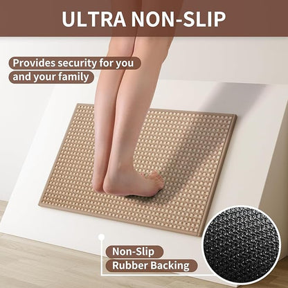 Kitchen Mat Kitchen Rugs Sets of 2 PCS Non Slip Washable, Super Absorbent Soft Braided Kitchen Mats for Floor, Rubber Backing Comfort Standing Kitchen Sink Mat Runner Rug, Brown 17"x28"+17"x47"