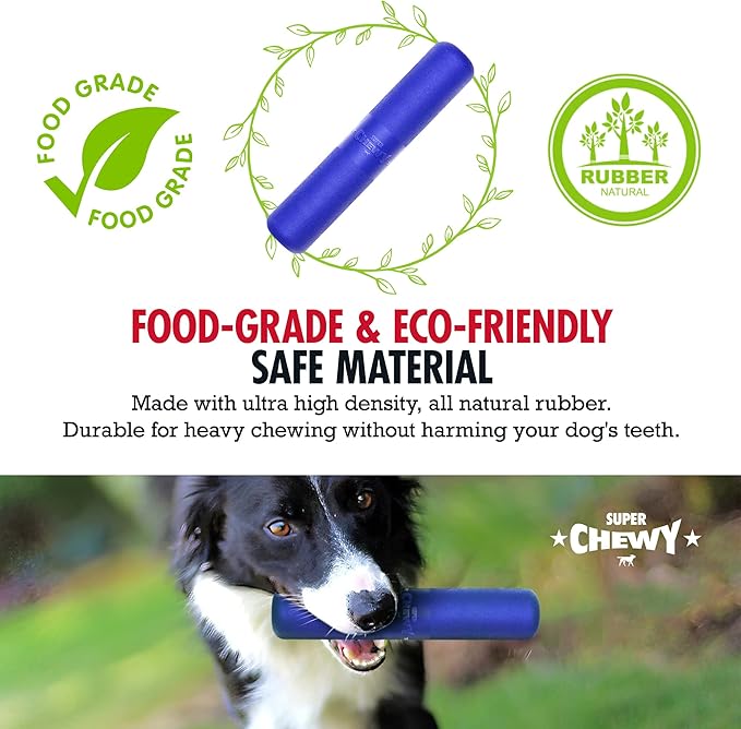 SuperChewy Tough Chew Stick Fetch Toy | Lifetime Replacement | Strong Natural Rubber | Smear Treats Inside To Excite Dogs | Ultra Durable Chewing Toy for Aggressive Chewers | For All Breeds