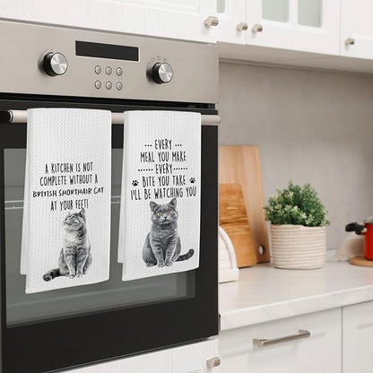 Funny British Shorthair Cat Kitchen Towels, British Shorthair Cat Mom Lady Lovers Gifts for Women Hand Towels, Pet Lover Gifts Dishcloths Dish Towel for Kitchen 16x24 Inches Set of 2