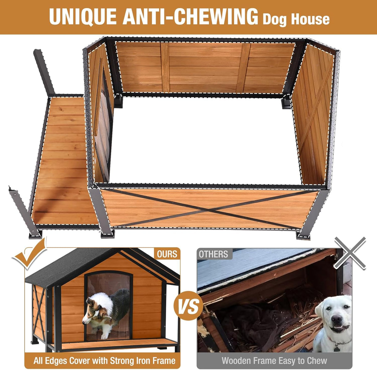 Dog House Outdoor & Indoor, Dog Kennel for Winter, Insulated Puppy Shelter for Small & Medium & Large Dogs,Unique All-Around Iron Frame (Medium)