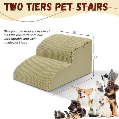 Dog Stairs for Small Dogs - High Density Foam Pet Steps, Extra Wide Dog Ramp with Non-Slip Bottom for High Beds, Couch and Sofa, Best for Dogs Injured, Older Doggy Cats,2 Steps, Camel