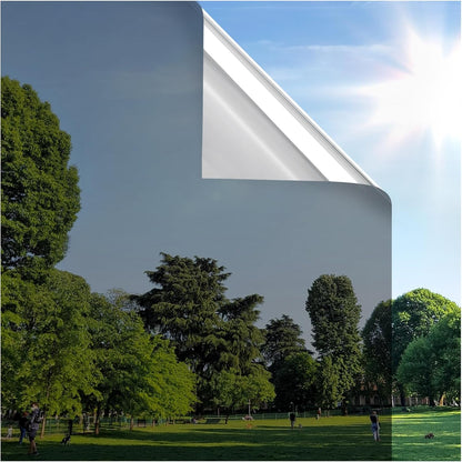 rabbitgoo Window Privacy Film One Way Window Tint for Home, Removable Reflective Heat Sun Blocking Anti UV Glass Door Covering, Mirror Tinting Film House Office, 17.5 in X 13.1 Feet, Black Silver