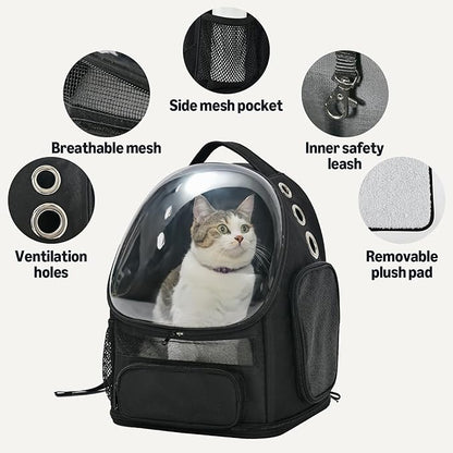 Amazon Basics Pet Carrier Backpack for Small Cats & Dogs, Collapsible Travel Carrier with Bubble Window & Breathable Mesh, Foldable for Travel, Black