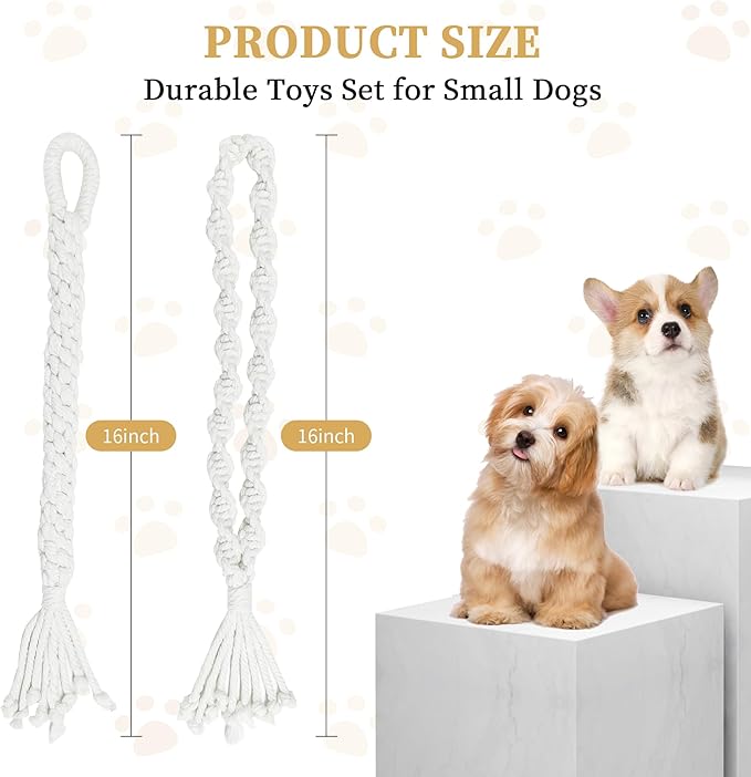 Dog Rope Toys for Small Aggressive Chewers, Tough Cotton Chew Toy, 16in Indestructible, Tug of War Dog Pull Rope Teeth Cleaning(2 pack-16Inch)