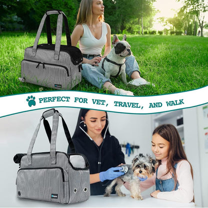 PetAmi Small Dog Purse Carrier, Soft-Sided Pet Carrier Bag with Pockets, Portable Puppy Cat Travel Handbag Tote, Airline Approved Breathable Mesh, Poop Bag Dispenser, Max 18 lbs, Stripe Black