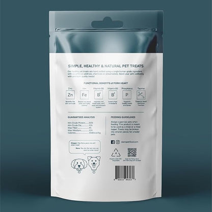 Skona PetFood Pork Heart Jerky Dog & Cat Treats, Single-Ingredient, High Protein Training Snacks, Natural & Healthy, USA Made, Rich in Nutrients, Supports Heart, Eye & Dental Health, 4oz