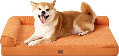 EHEYCIGA Memory Foam Dog Bed for Crate, Large Orthopedic Dog Bed, Pumpkin | Washable Removable Cover, Waterproof Flat Pet Sofa Couch with Nonskid Bottom, 36x27x6