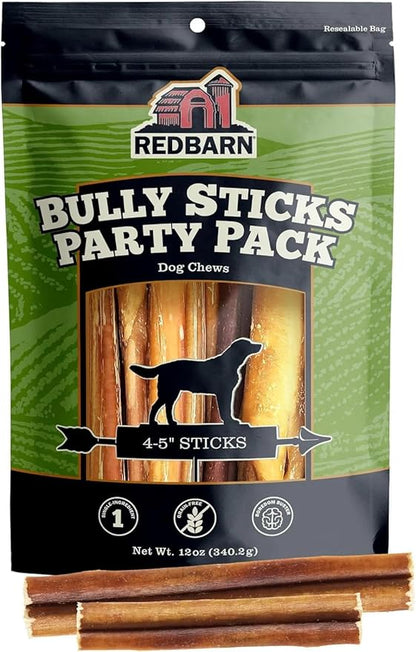 Redbarn Pet Products All Natural 4-5" Bully Sticks for Small & Medium Dogs - Healthy Long Lasting Chews Variety Party Pack - 100% Beef Single Ingredient Low Odor Rawhide Free - Bag, 12oz