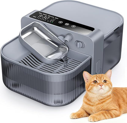 Chumajor 3.5L Wireless Cat Water Fountain with No Filters, 180-Day Battery & Precision Flow Control,Smart Pet Water Dispenser with Wastewater Separation & Custom Scheduling for Cats & Dogs, Grey