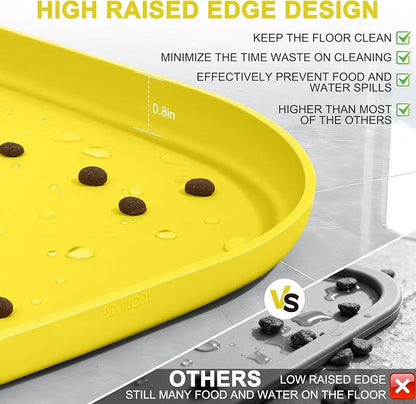 SMILOOL Waterproof Silicone Pet Food Mat with Raised Edge for Dog & Cat | 24" x 16" Non-Slip Pet Feeding Mats with Lip for Food & Water Bowl, Food Grade, Easy Cleaning, Light Yellow