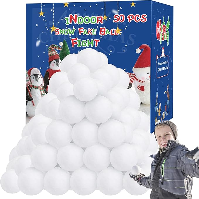 50 Pack Snow Toy Balls for Kids Indoor, Artificial Snow Fight Balls Kids Toys, Indoor Snow Fight Ball Set, Soft Snow Fake Balls Party Supplies Parent Child Throwing Game