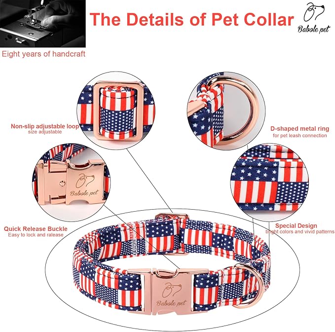 4th of July Dog Collar - US Flag Patriotic Dog Collars for Small Dogs, Adjustable Independence Day Stars & Stripes American Flag Collar S