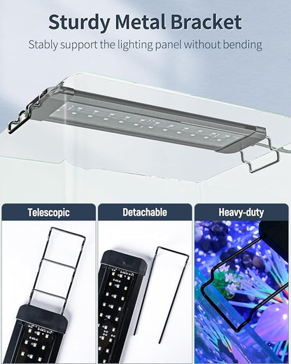 Pawfly 11W Aquarium LED Light for 12 to 18 Inch Extendable Fish Tank Light with Full Spectrum Brilliant White Blue Red Lights with Daytime & Night Modes Timer Auto On/Off Adjustable Brightness