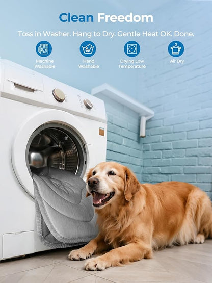 Dog Cooling Mat, Reversible Cool & Warm Pet Orthopedic Pad, Thick Mat for Summer & Winter, Machine Washable, Portable for Crate, Kennel, Bed, Floor, Sofa, Car (Cool Grey, Small: 24" x 18")