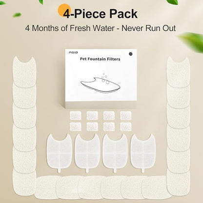 Replacement Filters and 4 Packs Sponges for 152oz/4.5L PGID Cordless Cat Water Fountain（C004