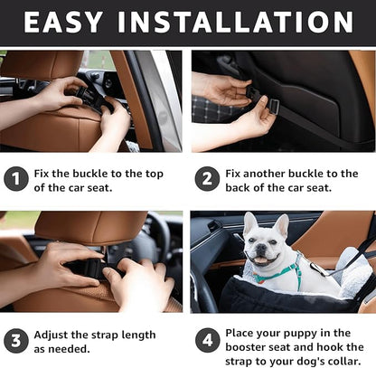 Dog Car Seat for Small Dogs,Washable Pet Booster Seats for Car with Clip-On Safty Leash, Reversible Puppy Carseat with Storage Pockets, Travel Carrier Bed for Dogs Under 25 lbs, Grey