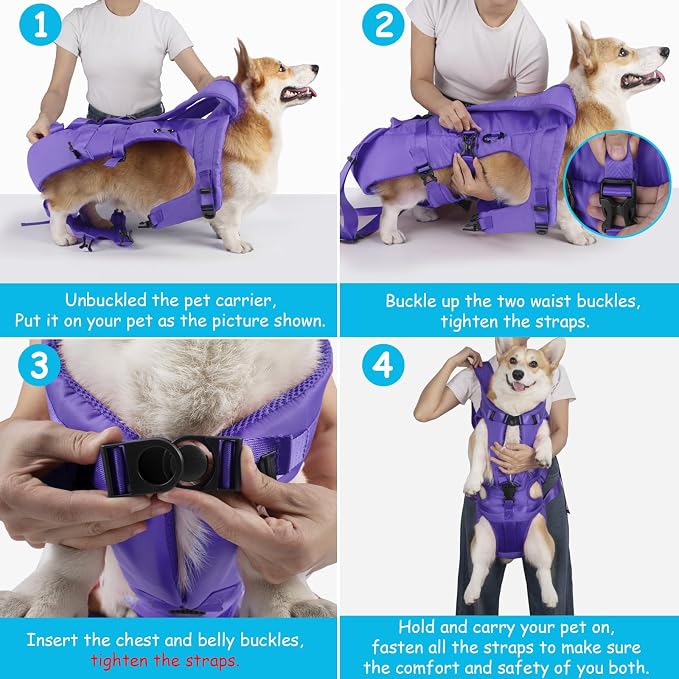 PetBonus Dog Front Carrier Backpacks, Legs Out Easy-fit Puppy Chest Carrier | Hands Free, Adjustable, Safety Strap, Walking Hiking Cycling Motorcycle bag, For Small Medium Dogs (Purple, S)