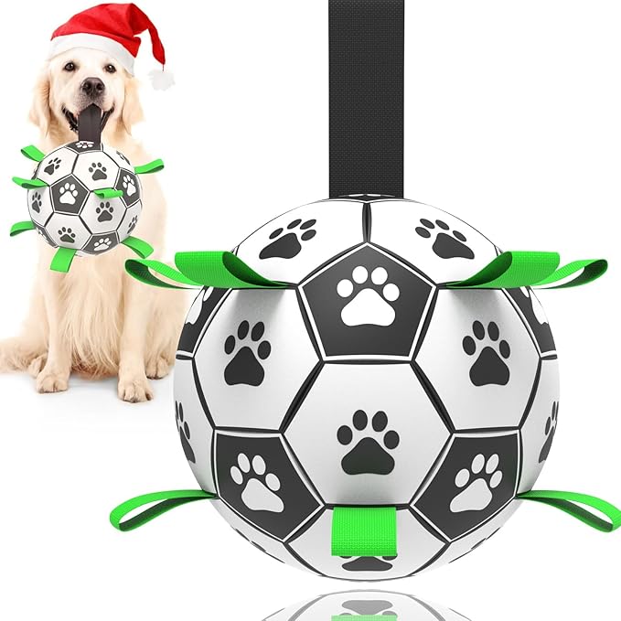 Dog Toys Soccer Ball with Straps, 6'' World Cup Interactive Dogs Toys for Tug of War, Yard Game, Water Toy, Herding Ball for Dogs Small & Medium, Puppy Birthday Gifts Outdoor Jolly Ball Boredom Buster