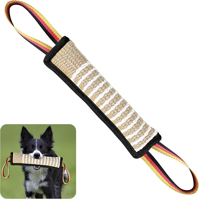 Dog Tug Toy Dog Bite Jute Pillow Pull Toy with 2 Strong Handles Perfect for Tug of War, Puppy Interactive Play, Tear Resistant Bite Training Toys for Small Medium Large Dogs (Black Flag)