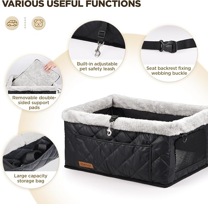 Upgrade Dog Booster Seat for Small Dogs,Small Dog Car Seat with Sturdy Metal Frame and Waterproof Leather Material for Small Pets up 20 lbs,Portable Travel Carrier with Storage Pocket
