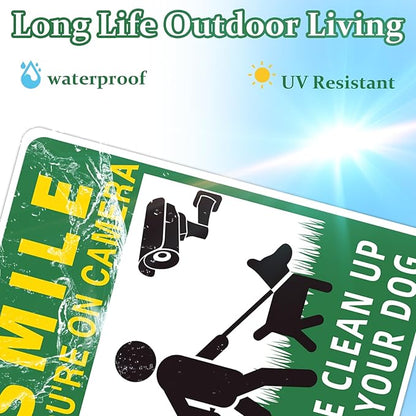 Clean UP After Your Dog Signs, 2-Pack 13"x10" Double-Sided H-Stake Metal Stakes Smile Your on Camera Signs, No Pooping Dog Signs for Yard, Pick Up After Your Dog Sign