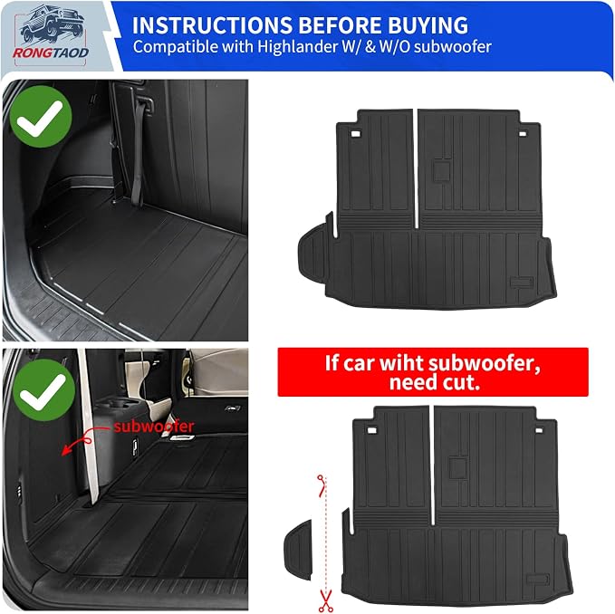 Rongtaod Floor Mat Compatible with 2020-2025 2026 Toyota Highlander Trunk Mat Cargo Mat Cargo Liner Back Seat Cover Floor Liner 2024 Highlander Accessories (Trunk Mat with Backrest Mat+Floor Mats)