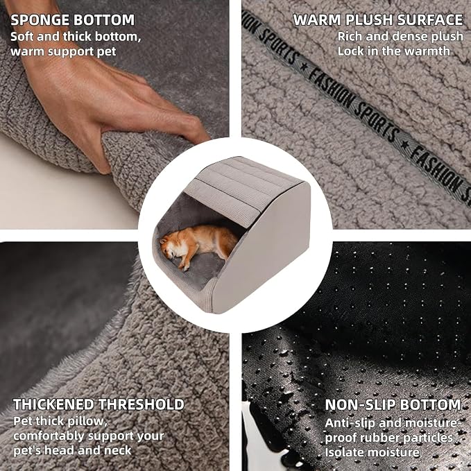 Extra Large Dog Bed House, 30D Memory Sponge, Cozy Dog House Indoor, Plush Dog Cave Bed Crate Cushion with Non-Slip Bottom for Medium Large Dogs (Grey, M)
