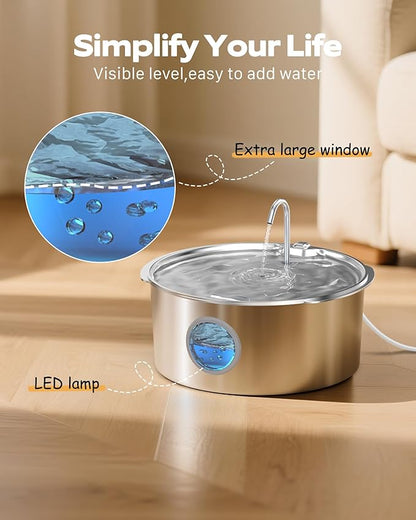 Pet Water Fountain for Large Dogs: Metal Dog Water Fountain - Silent Big Cat Fountains for Drinking - 3.2G/406oz/12L Water Fountain Dog Bowl Inside - GROOKPET Fountains with 6 Filters + 3 Sponges