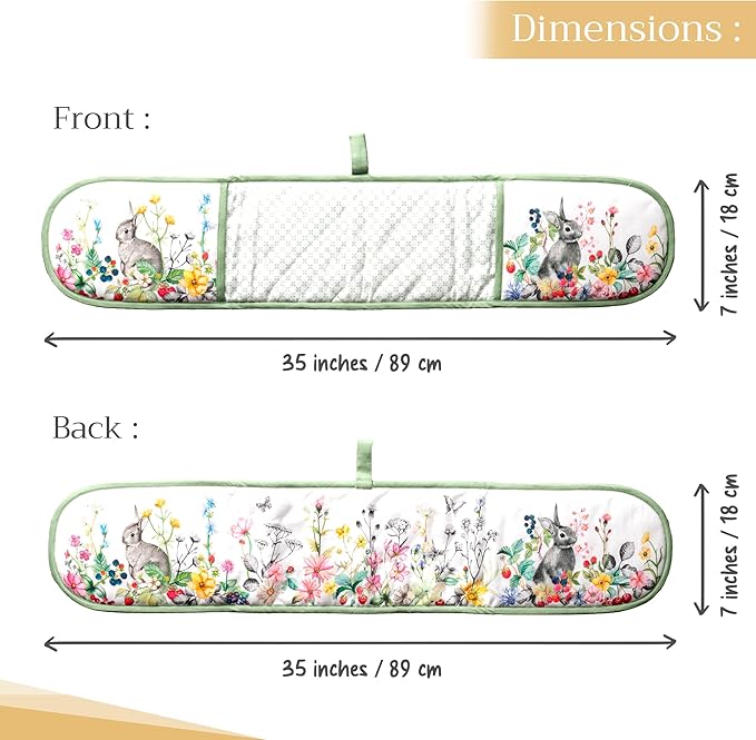 Maison d' Hermine Double Oven Mitts 100% Cotton 7"x35" Double Oven Mitt Heat Resistant BBQ Cooking Gloves with Loop, Baking, Grilling, Home, Kitchen, Handling Hot Pans Spring Summer (Printemps)