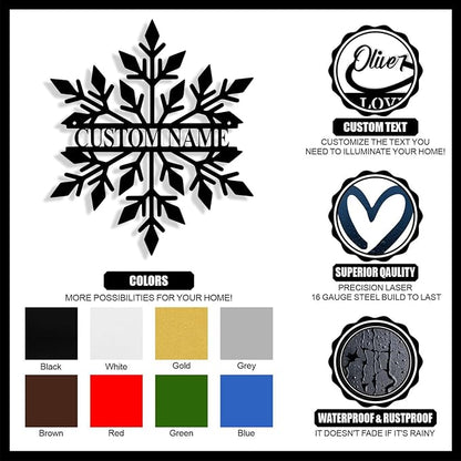 Personalized Christmas Snow Metal Sign, Custom Name Metal Snow Sign Wall Decor, Merry Christmas Signs Outdoor Wall Decoration for Home Living Room, Bedroom, Office, Garden, Porch