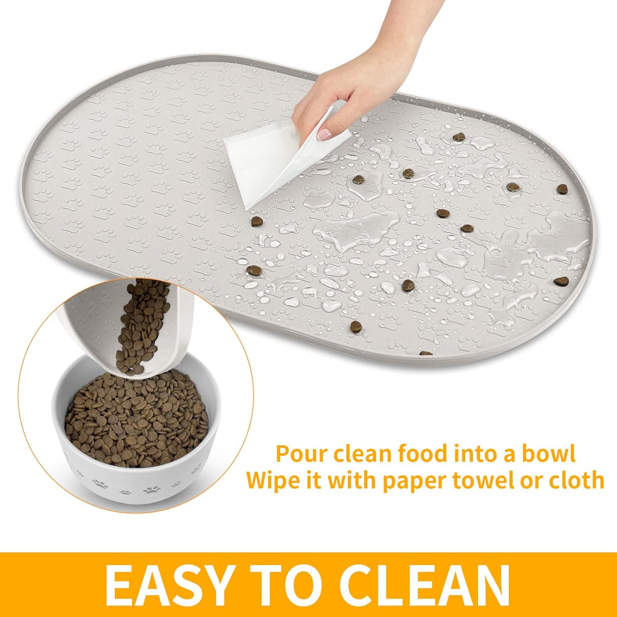 KPWACD Dog Food Mat Anti-Slip Bowl Mats for Food and Water, High-Lips Waterproof Pet Placemat Prevent Messy Spills to Floor, Silicone Puppy Feeding Trays for Large Medium Small Dogs Cats