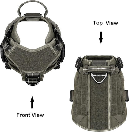 ICEFANG Tactical Dog Harness, Medium Size,2X Metal Buckle,Working Dog MOLLE Vest with Handle,No Pulling Front Leash Clip,Hook and Loop Panel (Green,M (Pack of 1))