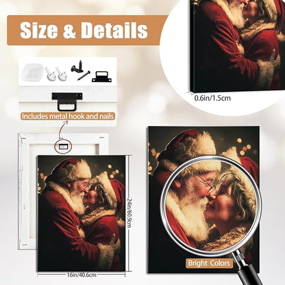 Santa Claus & Mrs. Claus Christmas Canvas Wall Art - Vintage Holiday Portrait Framed Print for Living Room, Festive Christmas Wall Decor, Ideal Christmas Gifts & Cozy Winter Decor