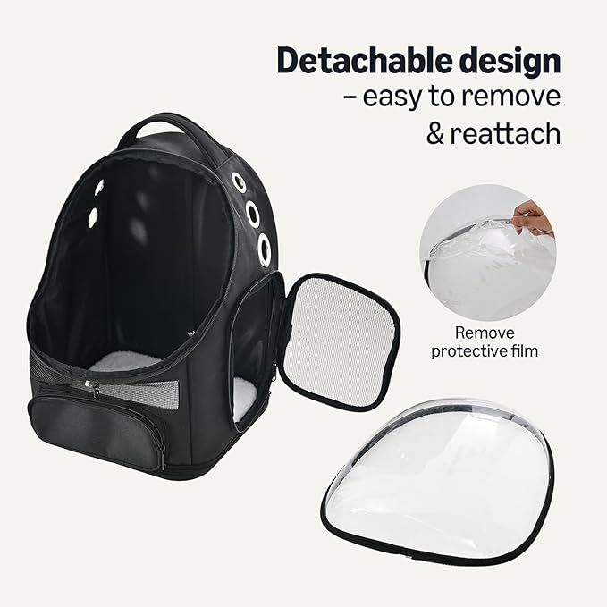 Amazon Basics Pet Carrier Backpack for Small Cats & Dogs, Collapsible Travel Carrier with Bubble Window & Breathable Mesh, Foldable for Travel, Black