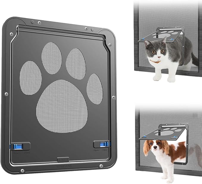 NAMSAN Cat Screen Door, Flap Opening 8 x 10 inches, Cat Door for Screen Door, Magnetic Self-Closing Small Pet Door for Sliding Door, Window Screen Door with Doggie Door Built in, Lockable, Black