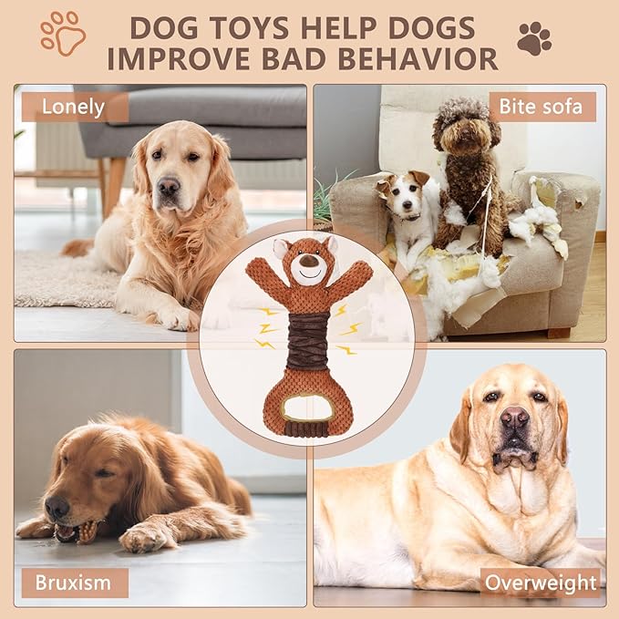Squeaky Dog Toys - Plush Tug of War with Crinkle Paper, Interactive Pull Toy for Puppies to Large Dogs