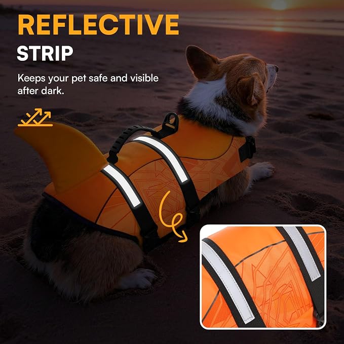 Dog Life Jacket High Flotation, Reflective Dog Life Vest for Swimming, Adjustable Dogs Life Preserver Rescue Handle Spring Summer Pool for Small, Medium, Large Dogs (OrangeLines,XS)