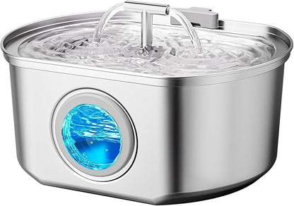 Cat Water Fountain Stainless Steel - Pet Drinking Fountain for Cats Indoor - 3.2L/108oz Automatic Water Dispenser with Watering Level Window (1 Filter)