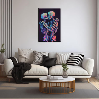Skeleton Wall Art Kissing Skull Art Poster Skeleton Lover Picture Print On Canvas Abstract Horrible Theme Painting Framed Artwork Living Room Decor(Artwork-3,28"x42")