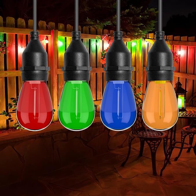 S14 Colored LED String Light Bulbs, 1 Watt Plastic Shatterproof LED Replacement Bulbs for Indoor Outdoor Patio String Light, E26 Medium Base, Multi-Color: Red/Green/Blue/Orange