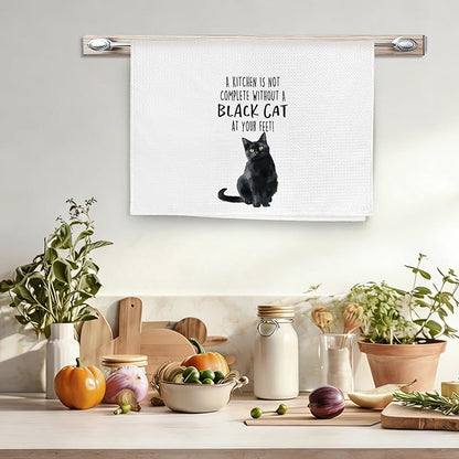 Funny Black Cat Kitchen Towels, Cat Lovers Gifts for Women, Funny Hand Towels for Bathroom Decor, A Kitchen is Not Complete Without A Blackcat Dishcloths Dish Towel forKitchen 16x24 Inches