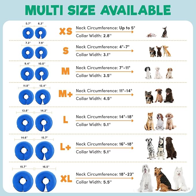 BENCMATE Inflatable Dog Cone Collar Alternative, Soft Dog Cone for Small Medium Large Dogs and Cats, Neck Recovery ECollar Donut Collar After Surgery (Small, Orca)