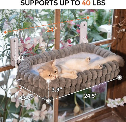 CHEERPALS Cat Window Perch for Indoor Cats Hammock for Window with Reversible Cushion, Foldable Cat Window Bed for Large Cats and Kittens(Grey,Medium)