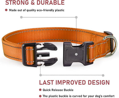 Reflective Dog Collar with Buckle Adjustable Safety Nylon Collars for Small Medium Large Dogs, Orange S