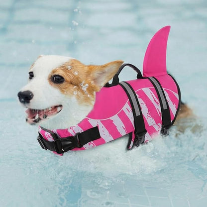 Dog Life Jacket High Flotation, Reflective Dog Life Vest for Swimming, Adjustable Dogs Life Preserver Rescue Handle Spring Summer Pool for Small, Medium, Large Dogs (Pinkwhite,L)