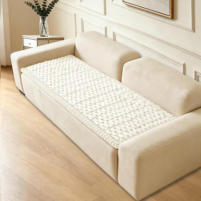 Couch Cover for Dogs Washable,Non Slip Fuzzy Durable Pet Friendly Cozy | Soft Slipcovers for 3 Cushion Sofa Cover,Plush Thick Protector Fits Mat Bed Leather & Fabric Couches (Beige 27.6"x59")