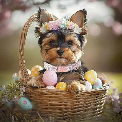 Easter Dog Collar, Pastel Floral Egg Easter Collars for Large Dogs, Cute Girly Spring Holiday Dog Collars, Adjustable Heavy Duty Female Pet Collar with Metal Buckle L
