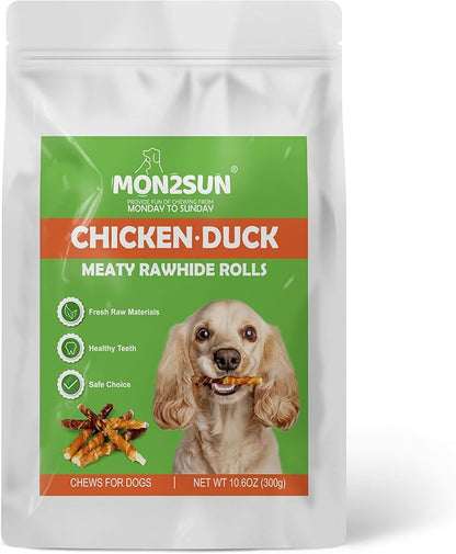 MON2SUN Dog Treats 5 Inch Double Flavor Chicken & Duck Wrapped Rawhide Sticks, Teeth Cleaning for Small Dogs, 10.6 oz (20 Count)