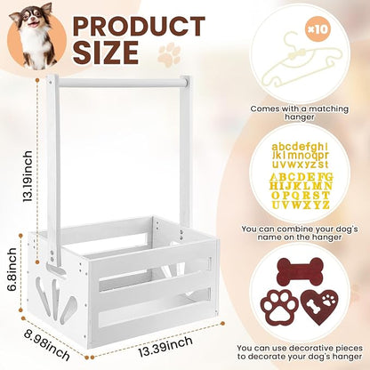 Teenyyou 20 x 13 x 9 Wooden Dog Closet Pet Wardrobe Crate Box with Hanging Rods and Personalized Alphabet Letters Easy Assembly Baskets for Dog Cat Toys Clothes Accessories(White)