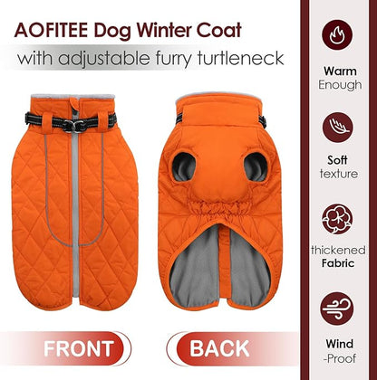 AOFITEE Winter Jacket for Extra Large Dogs, Warm Turtleneck Dog Coat with Back Zipper, Waterproof Dog Puffer Coat for Large Dogs, Pet Snowsuit Warm Snowsuit for German Shepherd, Weimar, Doberman